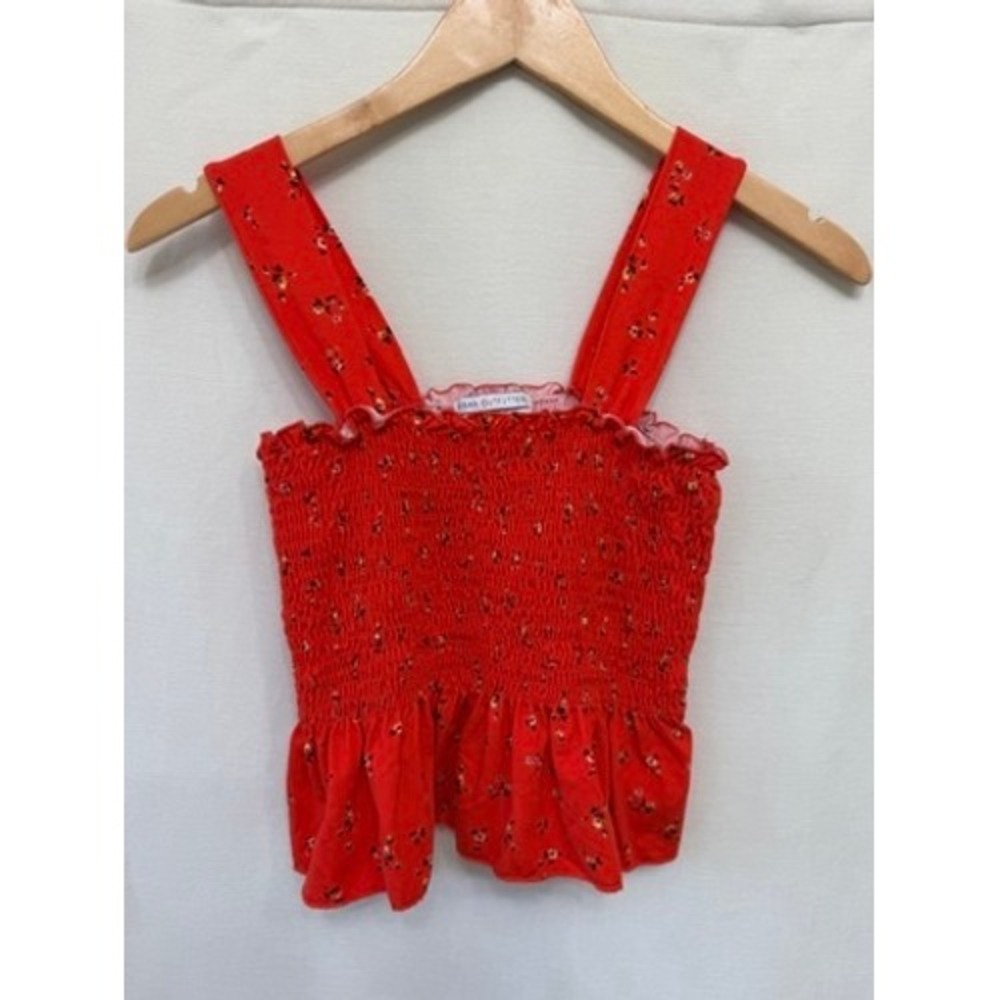 Urban Outfitters Red Floral Smocked Peplum Tank Top Womens Small